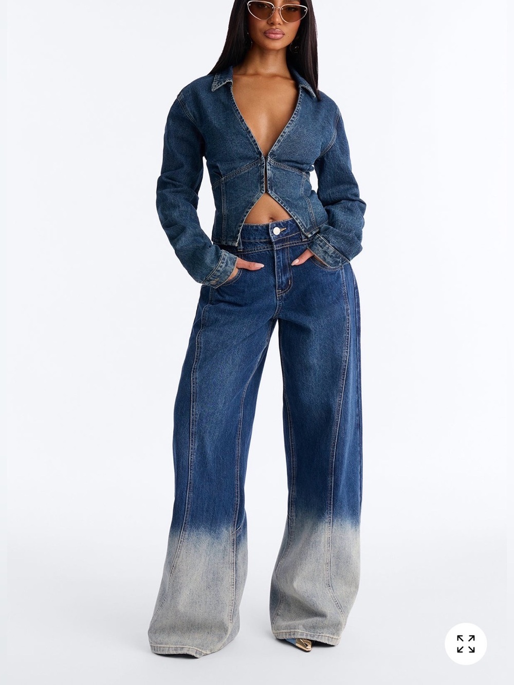 Wide Leg Ombre Dark Jeans
